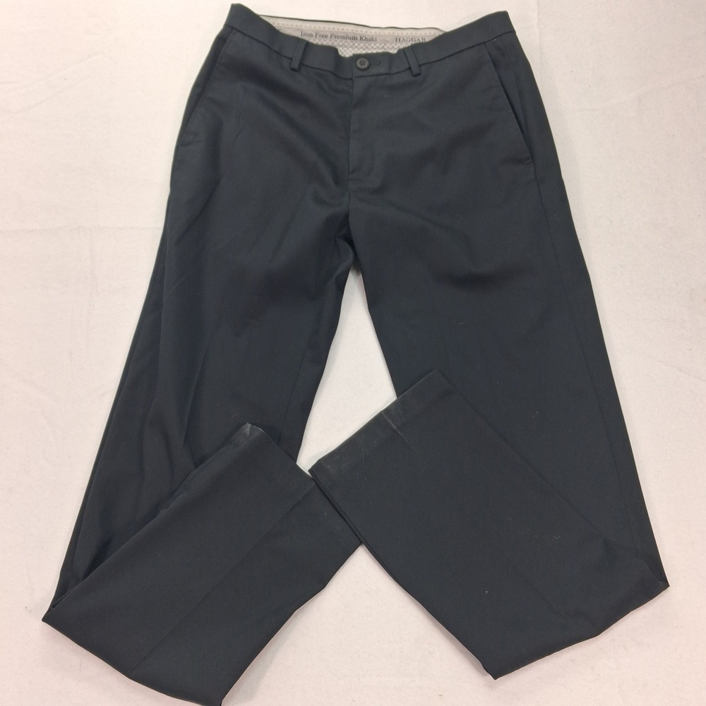 Haggar Pants Mens 32 Iron Free Premium Khaki Dark Navy Blue EUC
